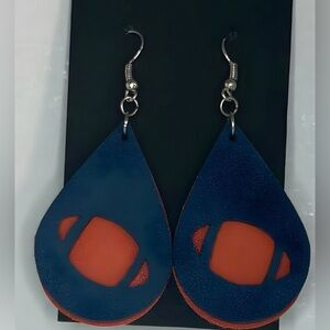 Blue And Orange Football Earrings. Leather & Felt